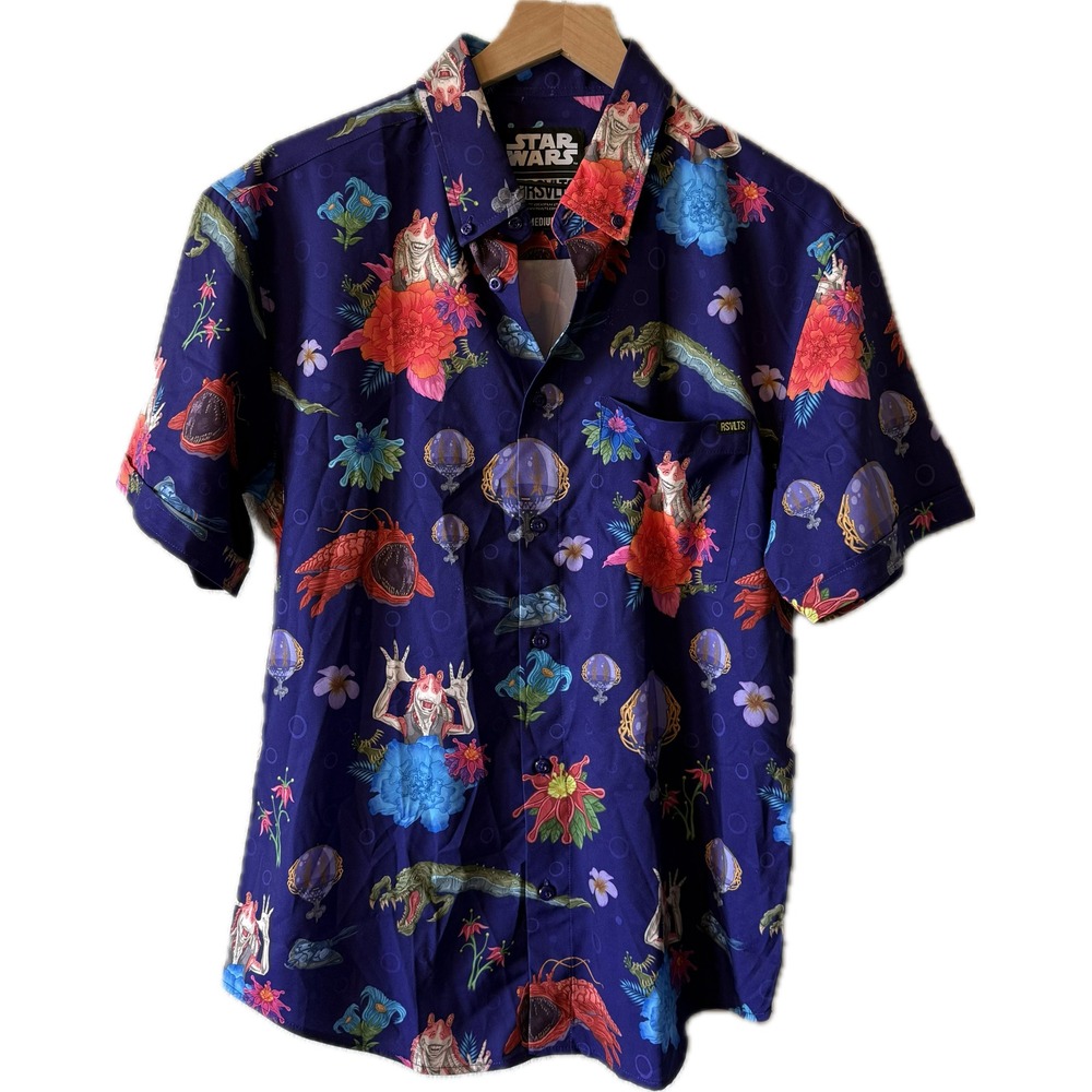 RSVLTS Star Wars Men Purple KunuFlex Button Down Shirt SS Medium Jar-Jar Binks